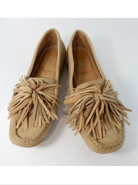 Flag LTD. Nicole Fringe Flats Loafers Size 6 Beige Suede Leather Memory Foam NEW